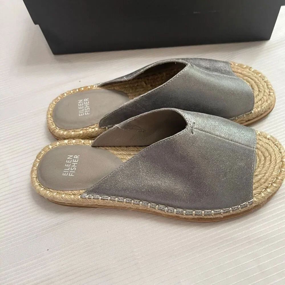 Eileen Fisher Silver Venus Metallic Espadrilles Size 9.5 9 1/2 New